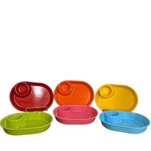 Kids Divided Plates with Cup Holder Set of 6 Bright Colors Snack Meal Tray